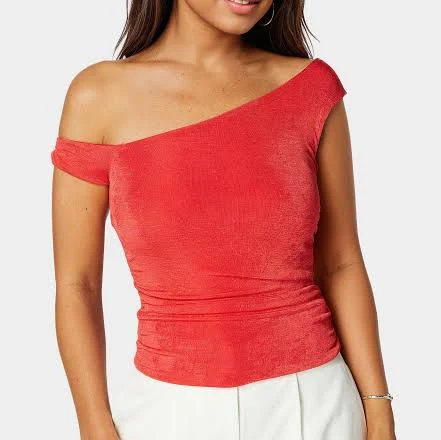 one shoulder top Bebe Women's One Shoulder Ruched Knit Top bebe $47.99