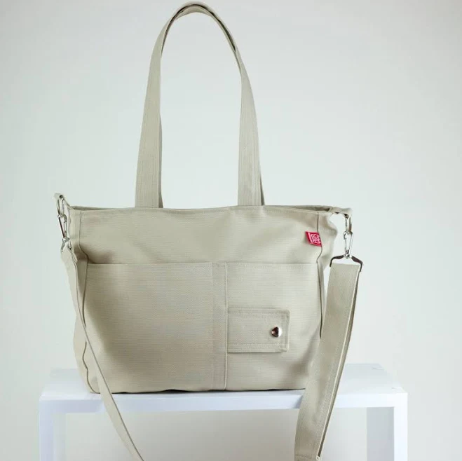 bag Beige Handmade Canvas Bag Medium Size Crossbody Strap Fully Lined Pockets Bag Washable Zippered Closure Vegan Day Shopping Travel Weekender Etsy - hippirhino $47.2