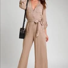 jumpsuit Beige Khaki Utility Long sleeves Jumpsuit Wide Leg Poshmark $29