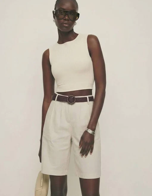 two piece set Belted Pleated Linen Blend Bermuda Shorts New York & Company $33.99