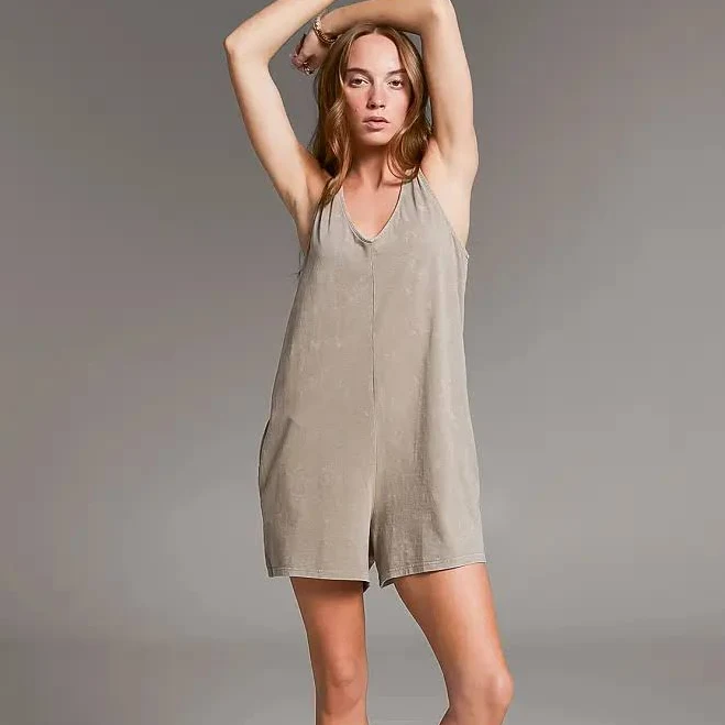 romper BKE Women's Cotton Washed Knit Romper with Buckle Buckle $49.99