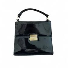 bag Black Faux Patent Leather Top-Handle Bag with Gold Tone Clasp eBay $14