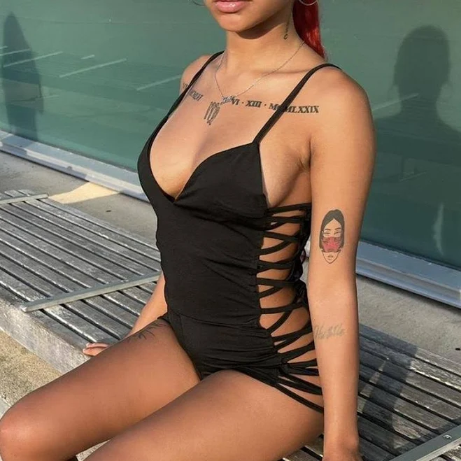 romper Black Romper with Cut Out Sides - Small - Women's Depop $12