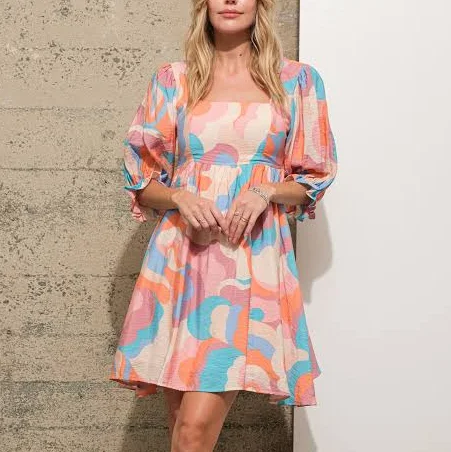 dress Blue Square Neck Swirl Multi Print Babydoll Mini Dress PinkBlush Maternity $41