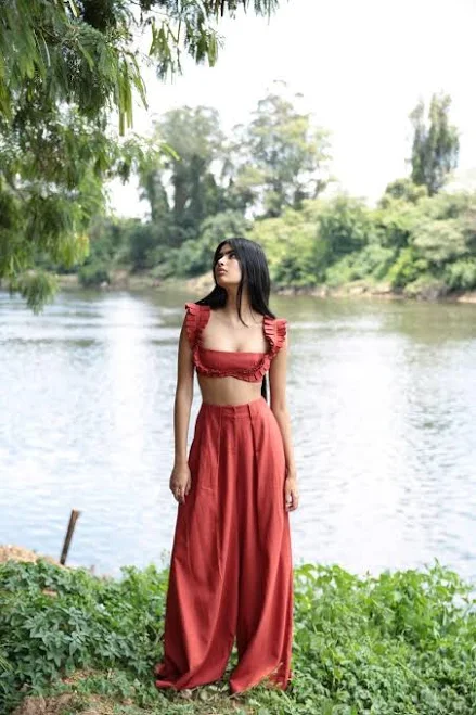 matching set Boho Linen Crop Top and Wide Leg Pants Set Etsy - Seller $93.62