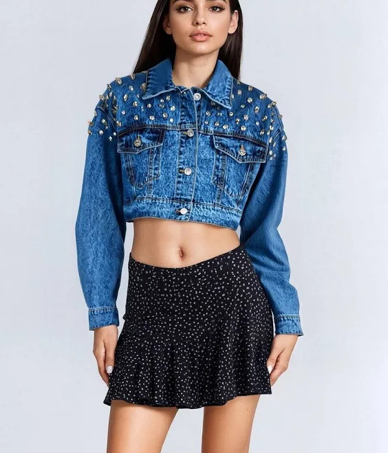 denim jacket Bonton Cropped Rhinestone Denim Jacket Forever 21 $29.98