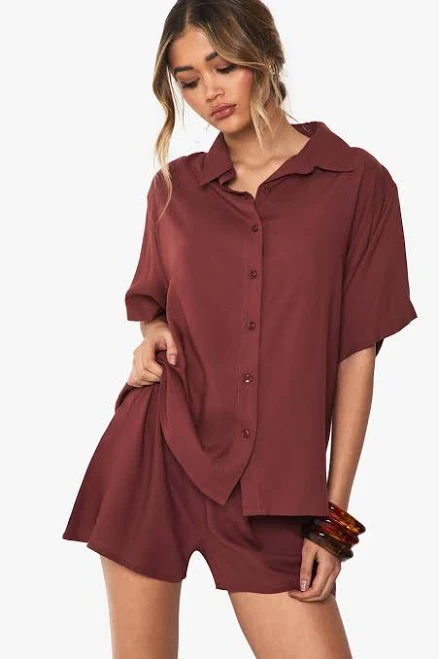 matching set Boohoo Lightweight Short Sleeved Shirt and Shorts Matching Set boohoo USA $28