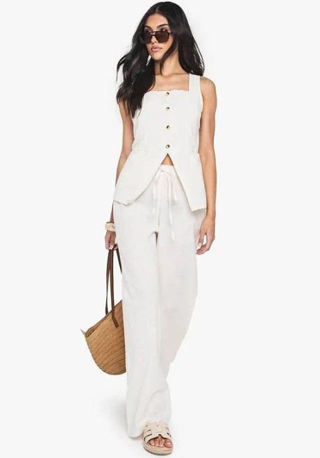 matching set Boohoo Linen Look Square Neck Waistcoat and Tailored Wide Leg Pants Matching Set Lyst $38.5
