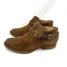 shoes Born Sylvia Distressed Suede Ankle Booties Womens Size 7 M Tobacco Combo Brown eBay $41.65