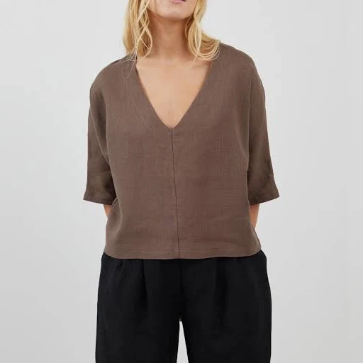 top Brianna Oversized Linen V-Neck Tunic Top Etsy - LoveAndConfuse $95.07