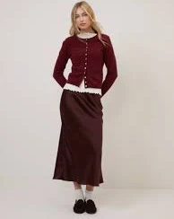 skirt Burgundy Satin Mila Midi Slip Skirt nobodyschild.com $74