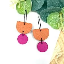 accessory Burnt Orange & Hot Pink Polymer Clay Hoop Earrings Etsy $13.95