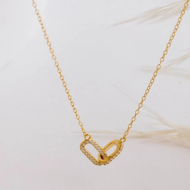accessory Caitlyn Minimalist Dainty Pave Linked 18K Gold Necklace Caitlyn Minimalist $33.75