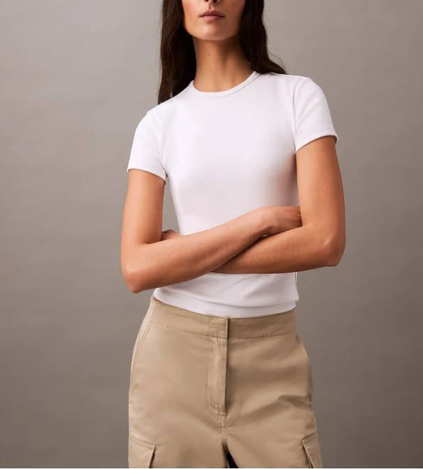 top Calvin Klein Women's Cotton Contour Rib T-Shirt in Brilliant White | Size: S 95% Cotton/5% Elastane Calvin Klein $27