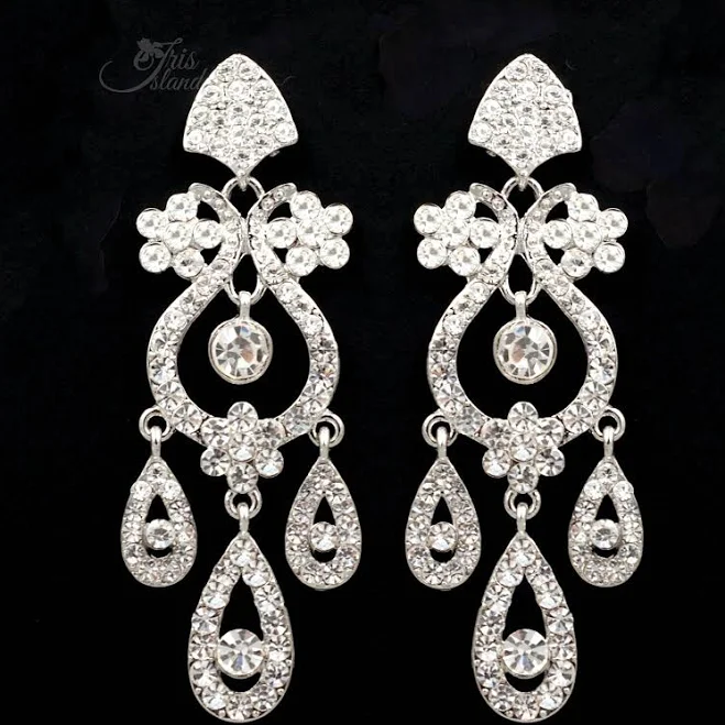 accessory Chandelier Earrings Dangle Clear Crystal Rhinestone Silver Plated eBay - irisisland $13.99