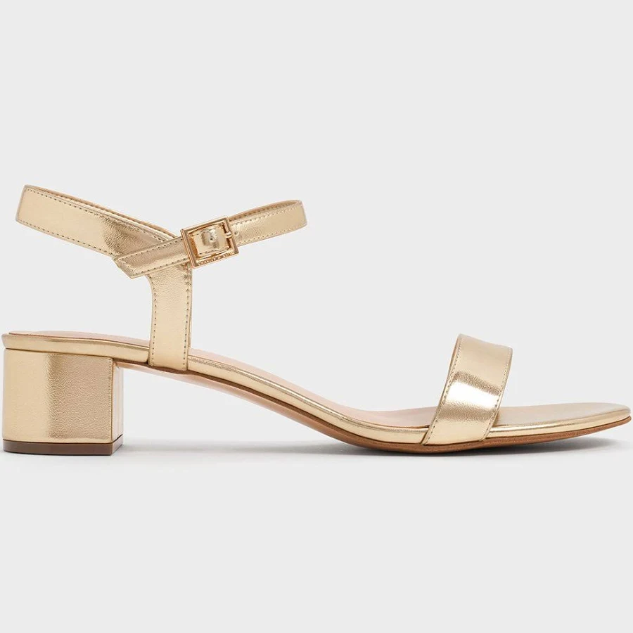 shoes Charles & Keith Alec Metallic Block-Heel Ankle-Strap Sandals charleskeith.com $73