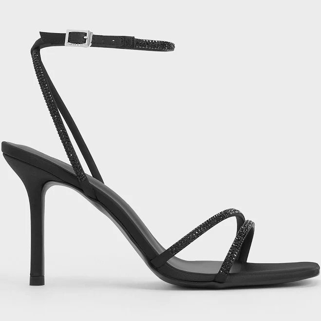 shoes Charles & Keith Satin Crystal Stiletto Sandals charleskeith.com $96