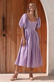 dress Cherie Puffed-Sleeve Midi Dress Handmade Clothing Boutique $140