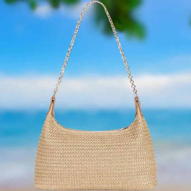 bag Chic Summer Woven Straw Baguette Bag with Gold Chain Etsy - Seller $31.89