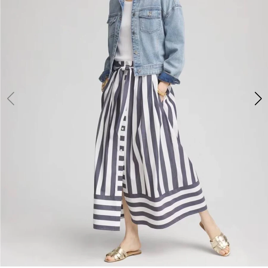 maxi skirt Chico's Skirts | Chico's Navy & White Vertical Stripe Tie-Waist Maxi Skirt | Color: Blue/White | Size: 2x | Br3nda1982's Closet Poshmark $30