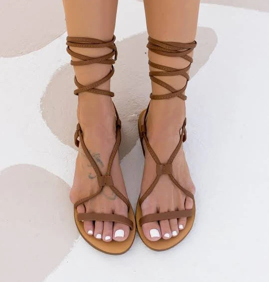 shoes Chloe Gladiator Leather Ankle Tie Sandals Etsy - GreekLeatherLab $65.11