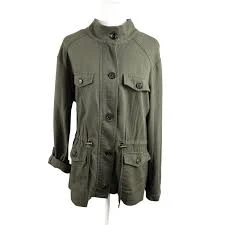 outerwear Christopher & Banks Petite PL Linen Blend Safari Utility Jacket Green Roll Tab eBay $19.95