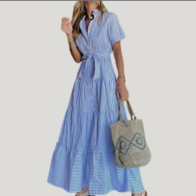 dress Classic Striped Print Tiered Maxi Dress Wight Elephant Boutique $59