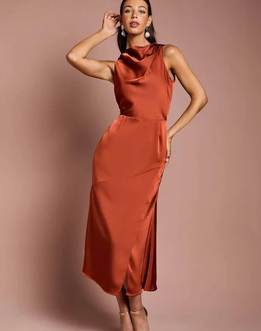 dress Coast Women's Cowl Neck Sleeveless Satin Midi Dress boohoo USA $124.6