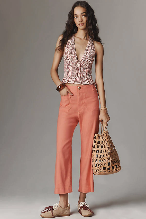 pants Colette European Linen Stretch Wide Leg Pants by Maeve in Orange, Size: 23 at Anthropologie Anthropologie $138