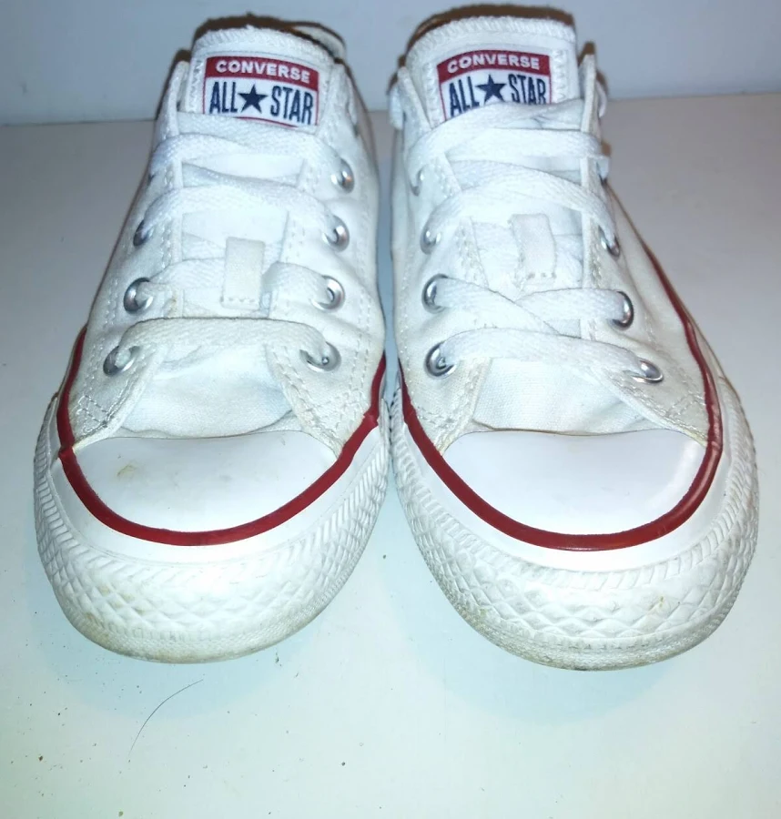 shoes Converse All Stars White Low Top Sneakers Red Stripe Mens Size 4 eBay - steveshirl49 $18