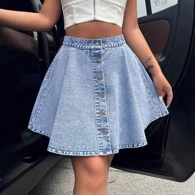 skirt Coolmee Women's High-Waisted Vintage Denim Button Down A-Line Skirt Target $38.99
