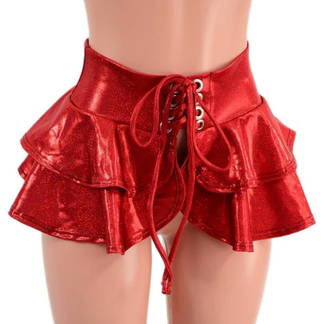ultra-mini skirt Coquetry Clothing Ultra Mini Open Front Lace Up Skirt with Tiered Ruffle Coquetry Clothing $65.99