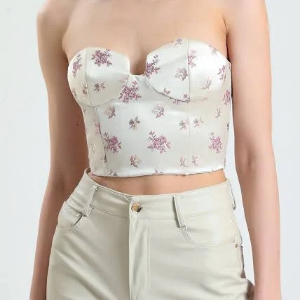 crop top Cottagecore Floral Satin Corset Crop Top Etsy - Seller $262.5
