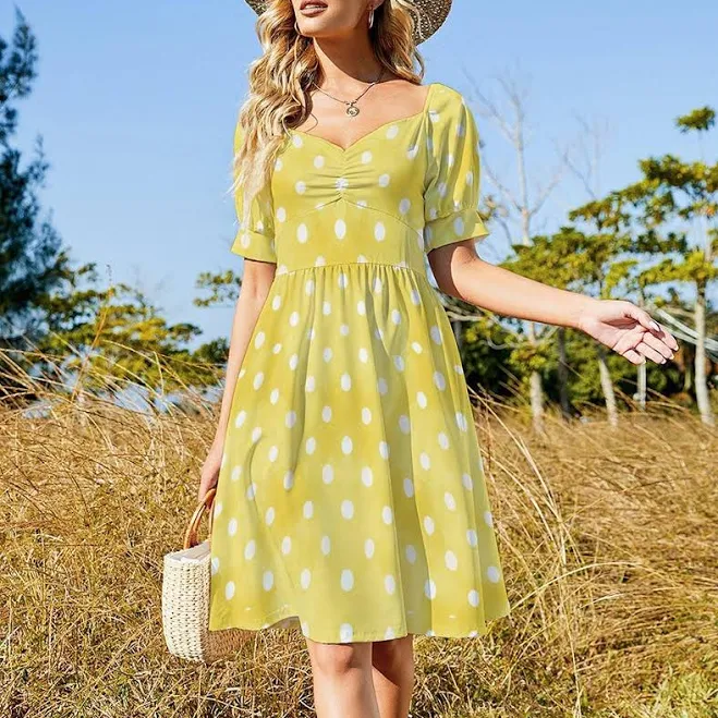 dress Cottagecore Puff Sleeve Polka Dot Sundress Etsy - Seller $58.95