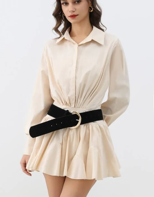 dress Cotton Shirt Dress with Cinched Waist and Wide-Belt Chicwish $62.9
