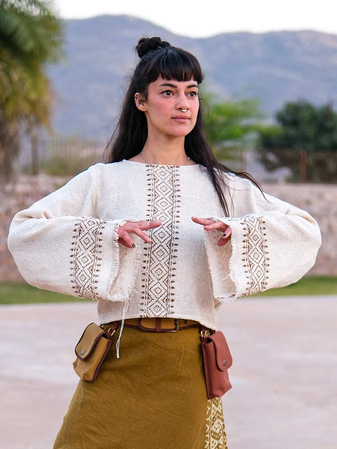 top Cream Embroidered Bell Sleeve Top Boho Peasant Blouse Etsy - CrystalHealStore $42.59