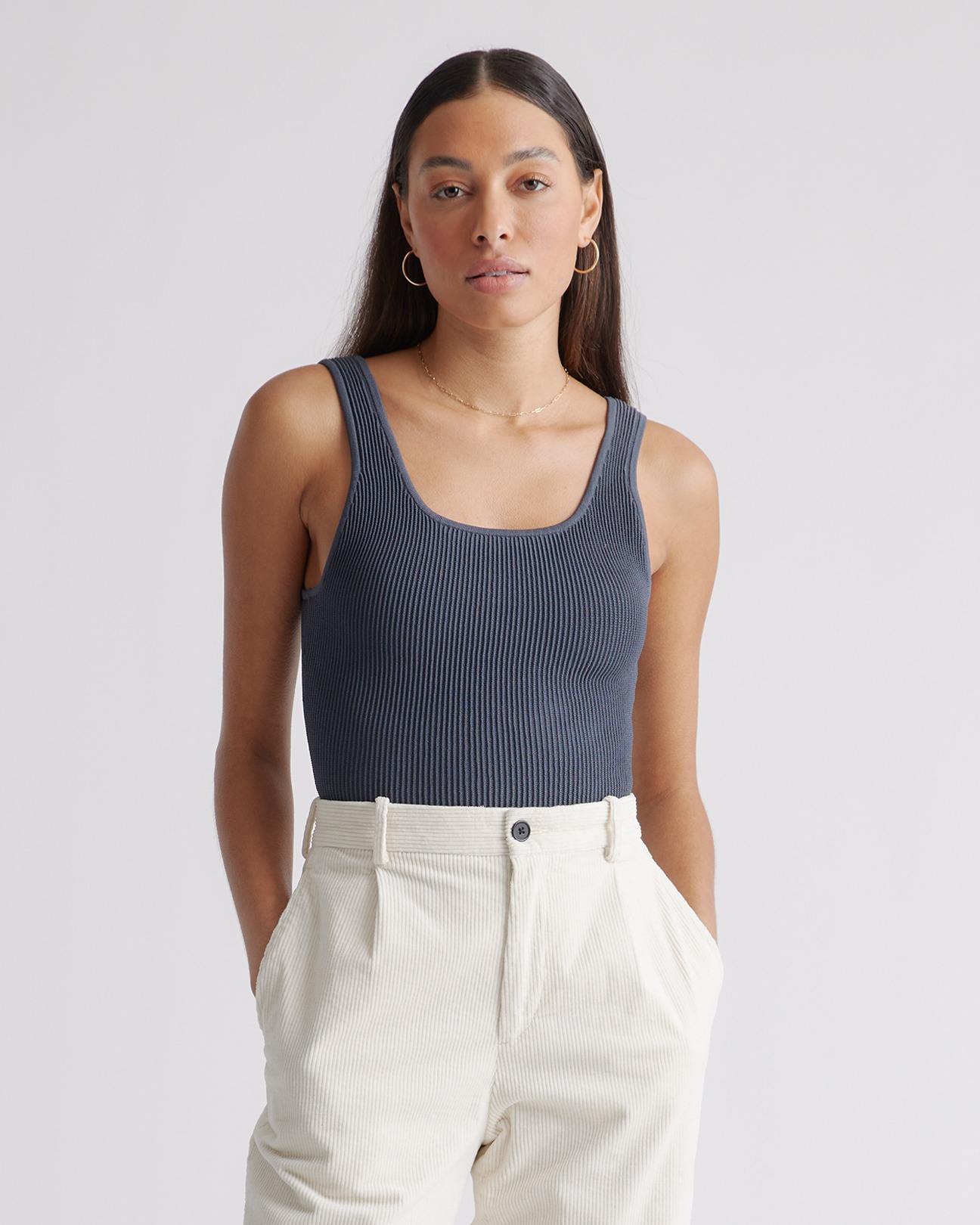top Cropped Square Neck Ribbed Knit Tank Quince $34.9