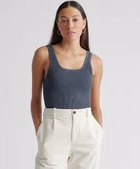 top Cropped Square Neck Ribbed Knit Tank Quince $34.9