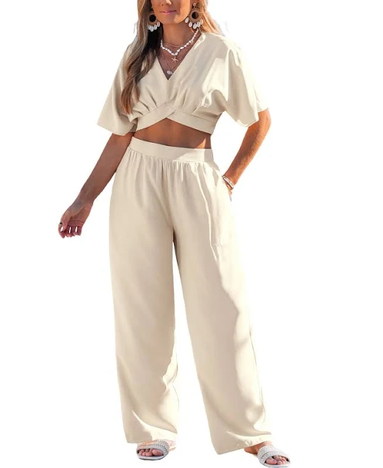 matching set Cupshe Women's Matching Short Sleeve Crop Top & Wide-Leg Pants Set Macy's $62.09