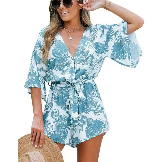 romper Cupshe Women's Tropical Floral Leaf Print Belted Romper Kohl's $31.99