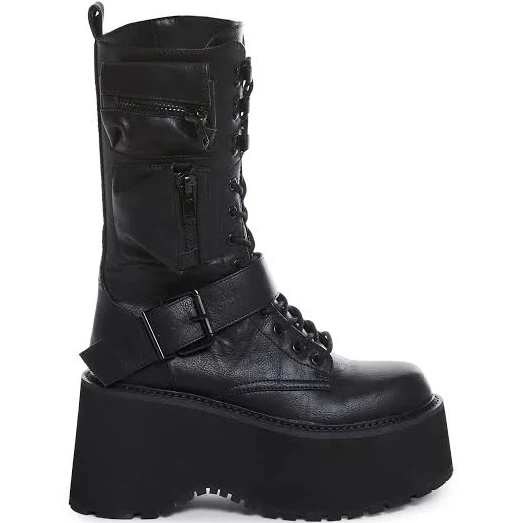 shoes Current Mood Obsidian Platform Zip-Up Boots - Black - BLACK / US 9 Dolls Kill $76.3
