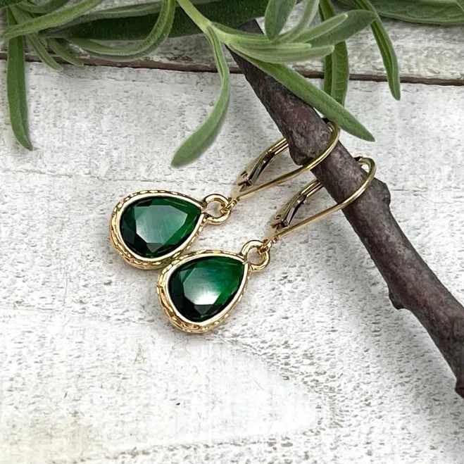 accessory Dainty Leverback Earrings with Emerald Green Zirconia Etsy - FireEarthJewelry $22.49