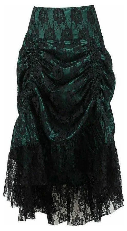 skirt Daisy Corsets Dark Green w/Black Lace Overlay Ruched Bustle Skirt Daisy Corsets USA $60