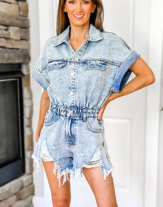 romper Denim Days Distressed Romper Ivy & Olive Boutique $79