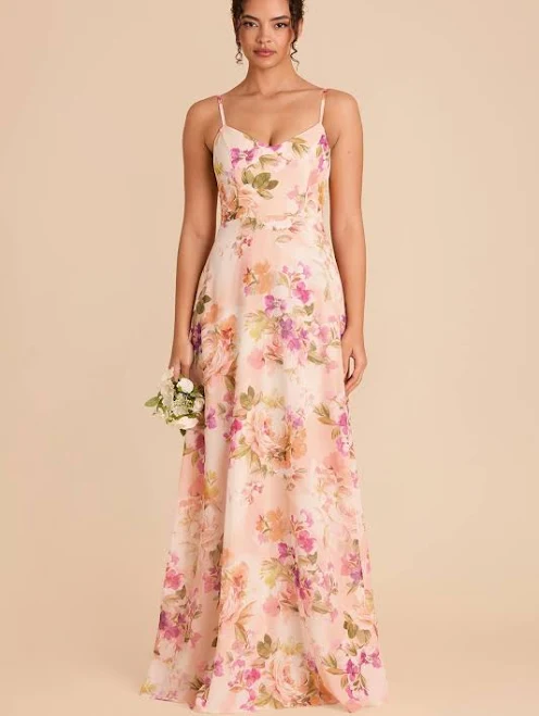 dress Devin Coral Sunset Peonies Chiffon Bridesmaid Dress Birdy Grey $115