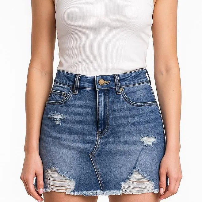 skirt Distressed Denim Mini Skirt with Frayed Hem Etsy - Seller $27.99