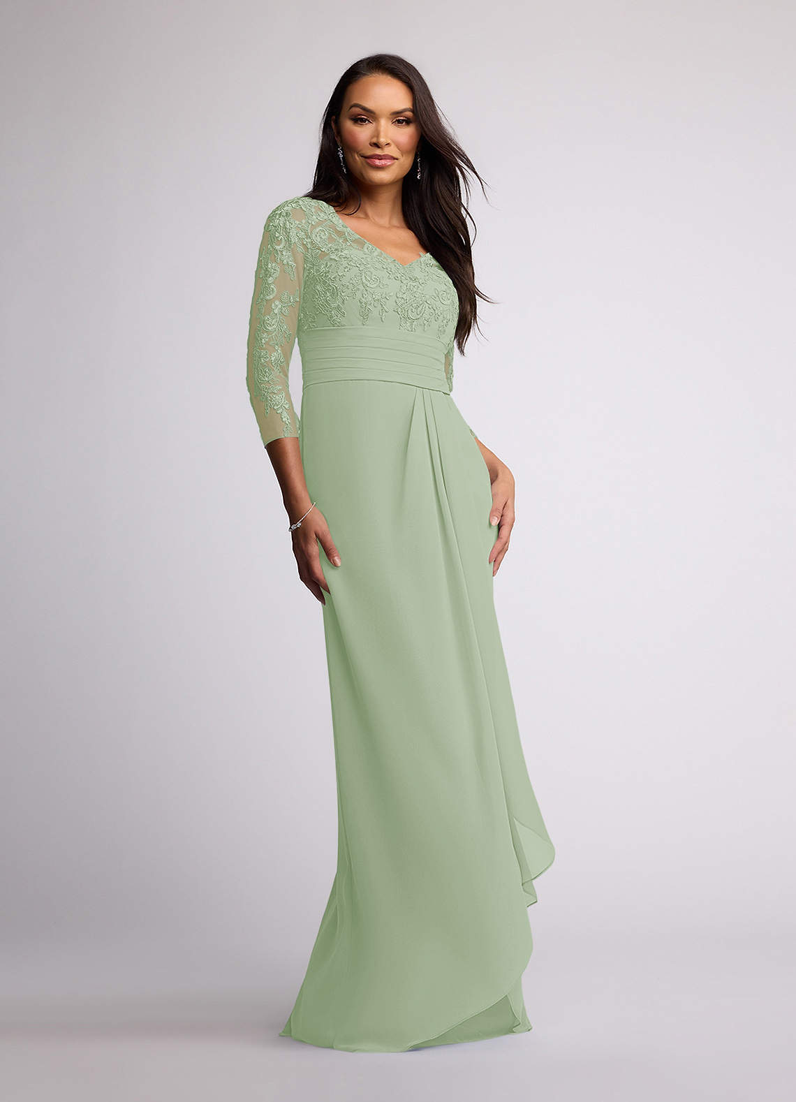 dress Dusty Sage Sheath V-Neck Lace Chiffon Dress Azazie.com $59