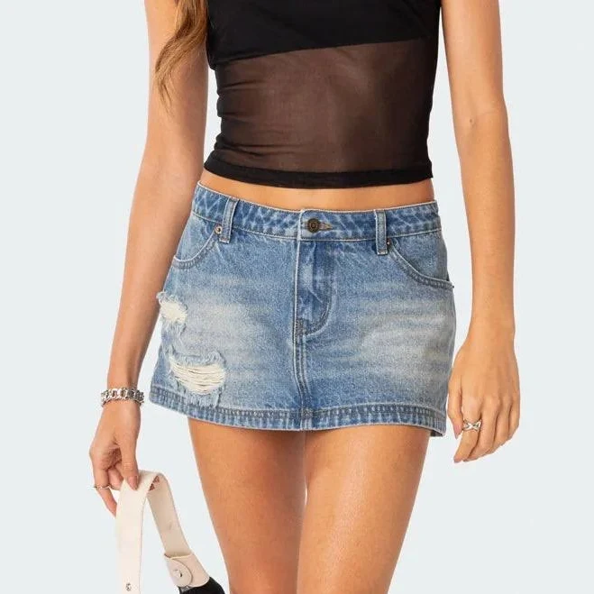 skirt Edikted Women's Distressed Denim Mini Skirt edikted $23.4