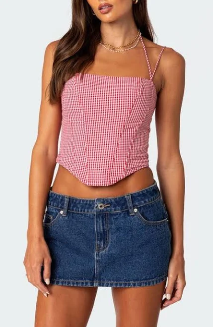 crop top Edikted Women's Pippa Gingham Lace-Up Corset Top Nordstrom $60.8