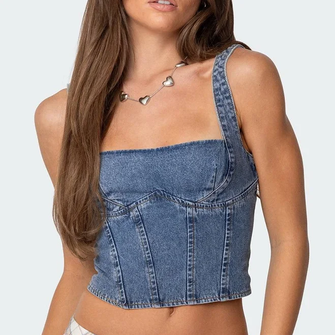crop top Edikted Women's Pollie Denim Bustier Crop Top edikted $30.4